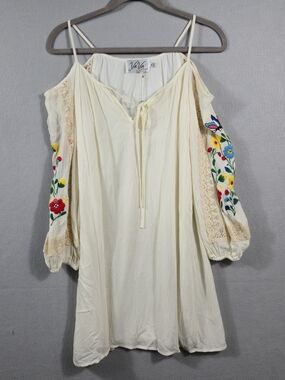 NWT Va Va by Joy Han Lara Ivory Embroidered Cold-Shoulder Boho Dress Size XS